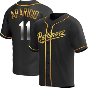 Men's Baltimore Orioles Luis Aparicio Replica Black Golden Alternate Jersey